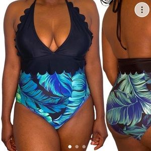 Halter deep v neckline with feathers bottom